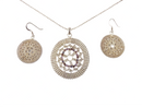 Designer Quality Sterling Silver Ball Necklace & Ball Mesh Pendant and Earring S — Sterling Silver, Silver — front view