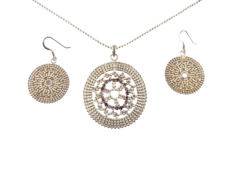 Designer Quality Sterling Silver Ball Necklace & Ball Mesh Pendant and Earring S — Sterling Silver, Silver — front view