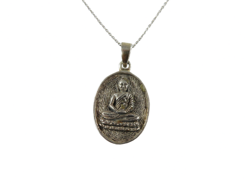 Vintage Sterling Silver Traditional Buddha Pendant Meditation Healing Buddha