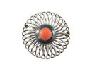 Mid Century Modern Round Spiraling 935 Silver Red Cabochon Coral Brooch product image for Just Stuff I Sell, clear front view, neutral background, original listing photo, optimized descriptive alt text, centered composition