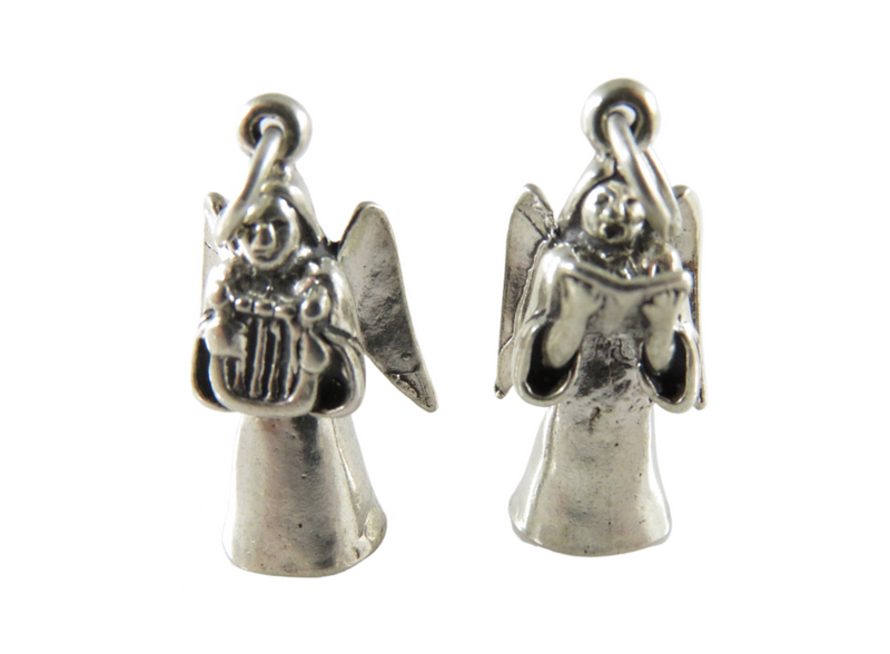 Vintage Pair of 3D Sterling Silver Singing Angels Holding Hymnal & Harp