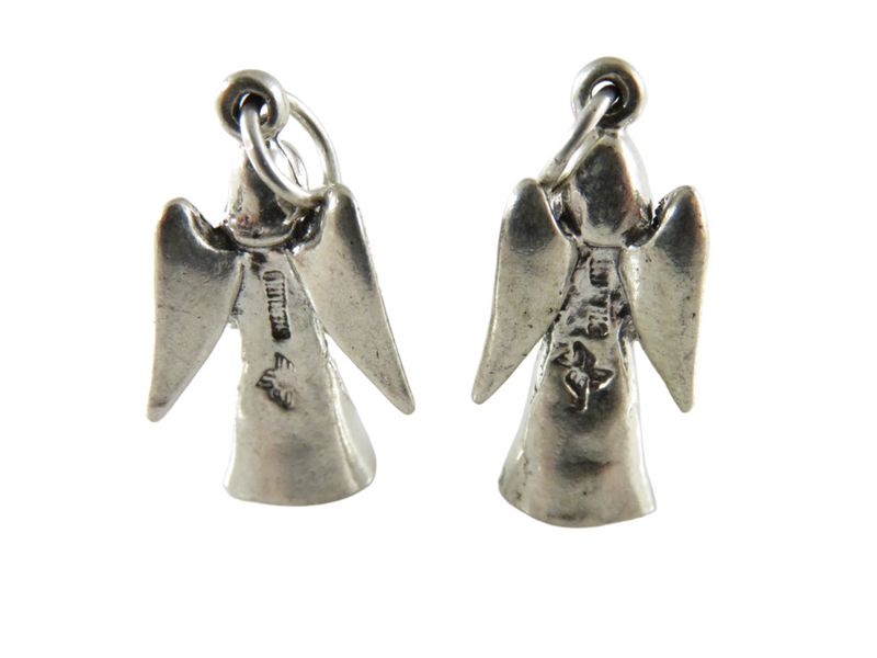 Vintage Pair of 3D Sterling Silver Singing Angels Holding Hymnal & Harp back view