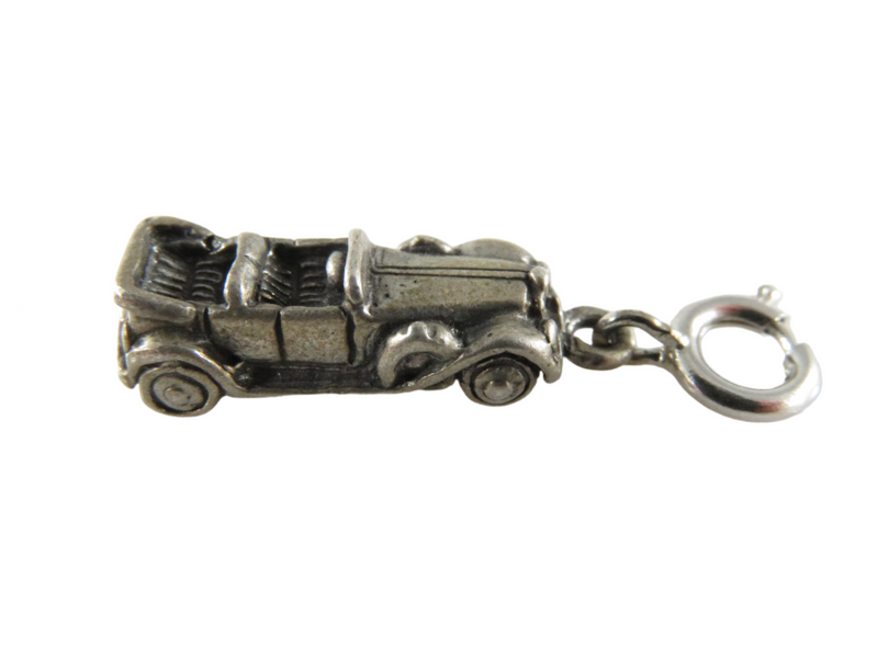 Vintage 3D Sterling Silver Old Antique Convertible Car Travel Charm C Clasp Charm top view