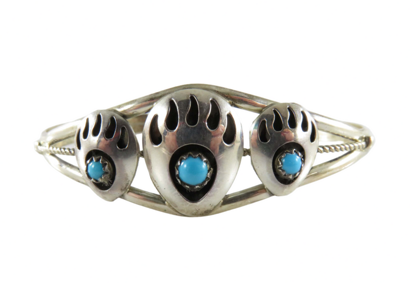 Petite Sterling Silver Cuff Bear Claw Shadowbox Turquoise Unsigned Navajo Style