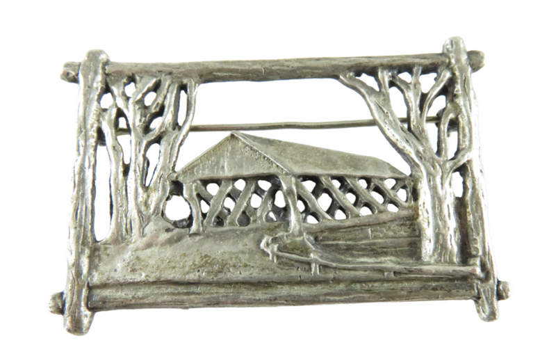 Mid Century 830 Silver Framed Bridge Brooch Signed Scandia Cast Silver Brooch Front View