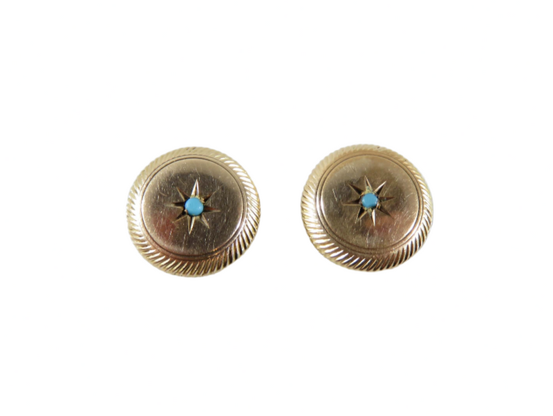 Victorian Gypsy Set Cabochon Turquoise Spiral Surround Cuff Button Cufflink Set