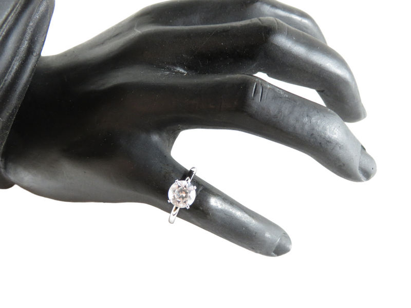 Vintage Designer Solitaire Ring Sterling 8mm Cubic Zirconia Size 7.75 by SETA Being Worn