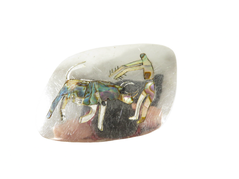 Vintage 925 Modernist Bull Fighting Brooch Abalone Inlay Taxco SCH Eagle 3 Pendant — Jewelry & Watches:Vintage & Antique Jewe
