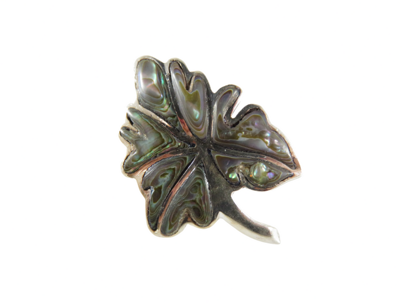 Vintage Unmatched Large Maple Leaf Abalone & Sterling Mexico Single Silver Earring