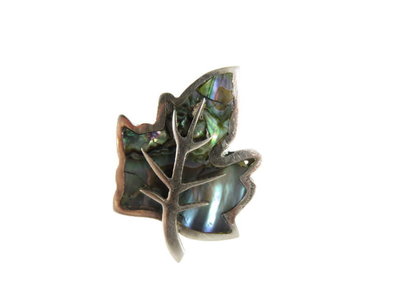 Vintage Unmatched Maple Leaf Abalone & Sterling Taxco Mexico APO Single Silver Earring