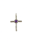 Vintage Southwestern Cabochon Purple Stone Wire Wrapped Sterling Silver Cross — Jewelry & Watches:Fine Jewelry:Fine Necklaces