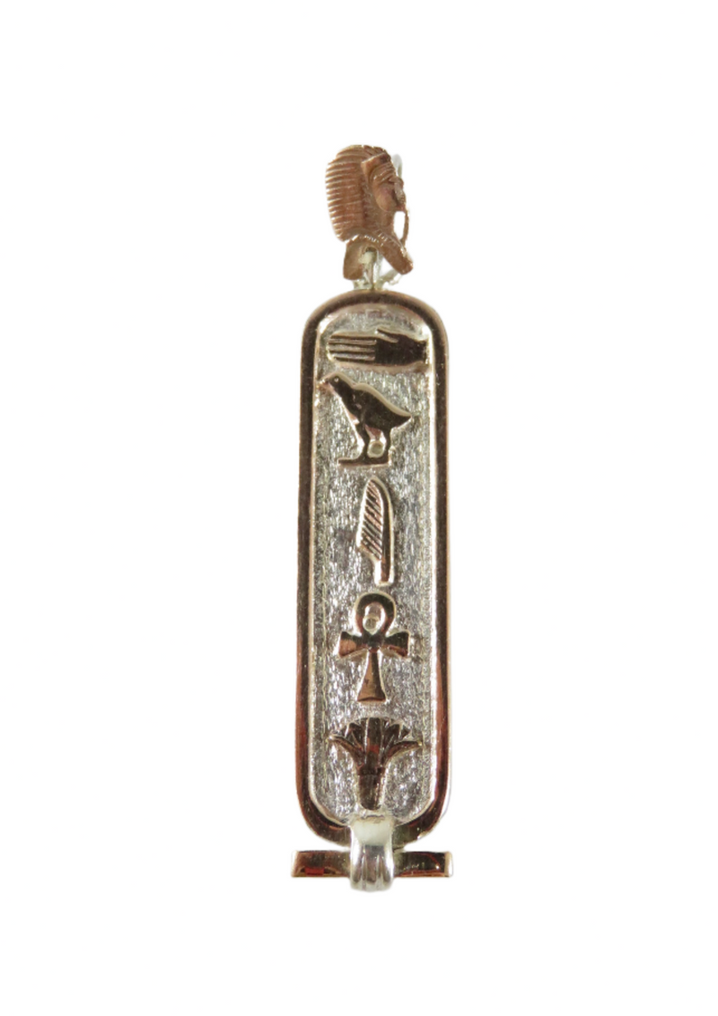 Egyptian Revival Sterling & Rose Gold Egyptian Goddess Neith Cartouche Pendant