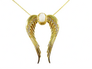 Gold Gilt Sterling Silver Guardian Angel Wing Necklace Faux Stones by My HWH — Gold, Sterling Silver • Opal — front view