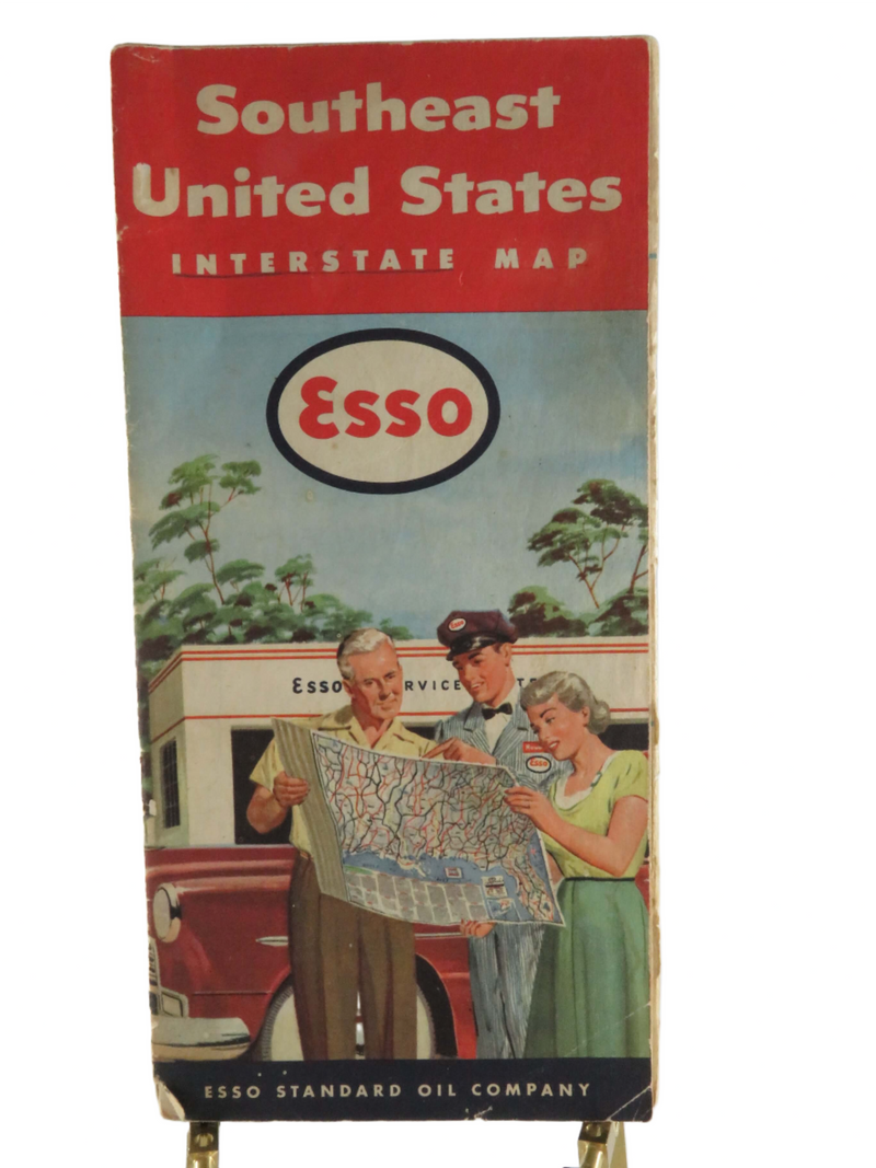 1953 Esso Southeast United States Interstate Maps Humble Oil & Refining Map Art