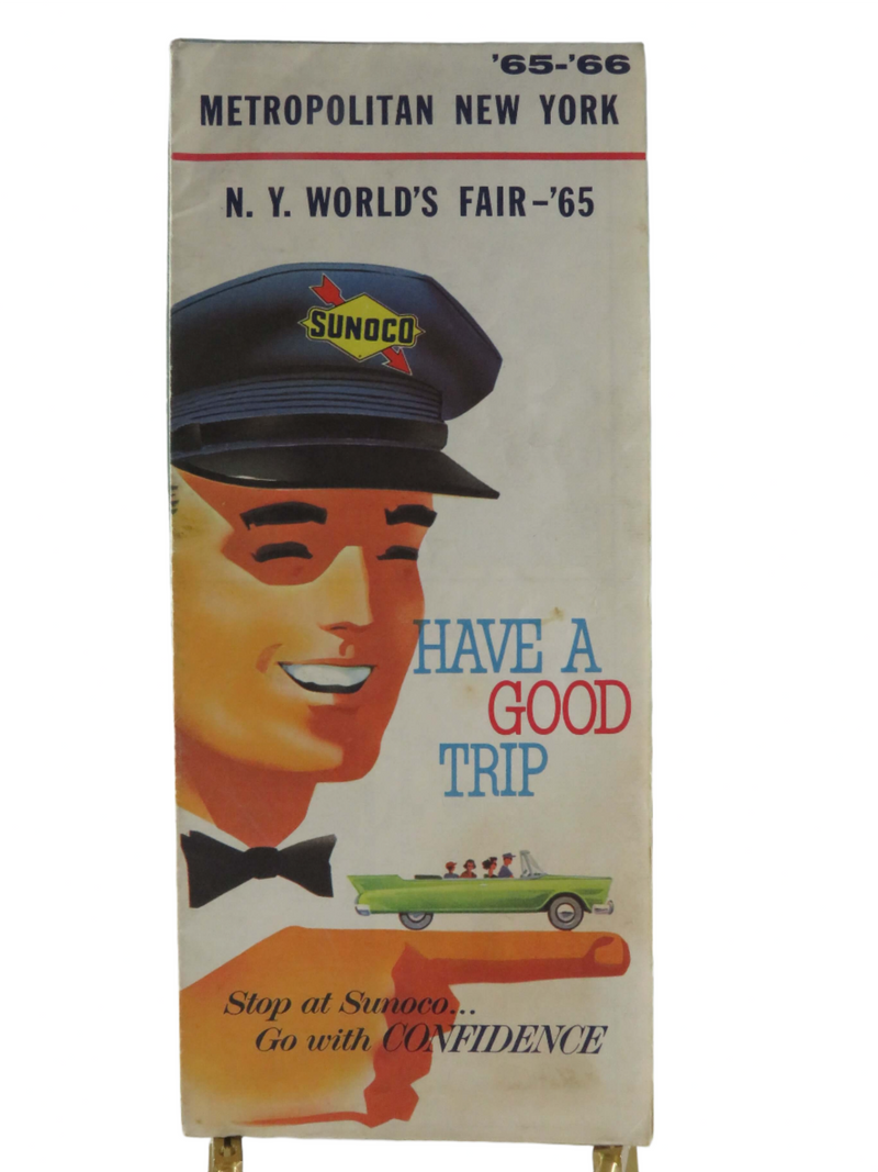 1965-66 Sunoco N.Y. Worlds Fair Metro New York State Original Map Art — front view