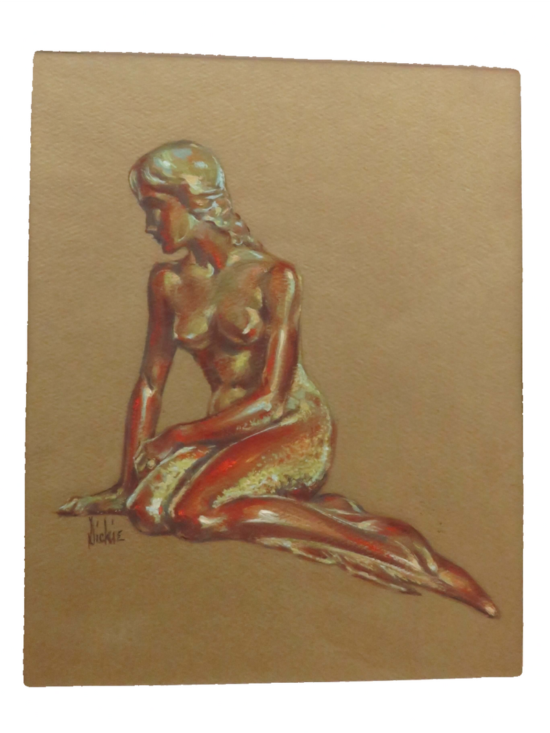 Art Nouveau Sketch of Woman by Dickie, Pastel Colored Artist Original on Paper — front view