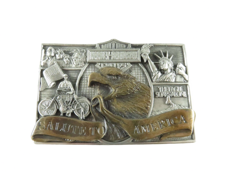 Harley Davidson Motor Cycles Salute To America Pewter & Copper Plaque