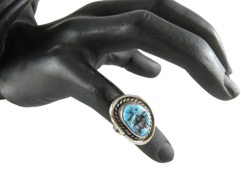 Vintage Sterling Turquoise Navajo Women's Biker Ring  Size 4 Hemerson Brown Finger Ring