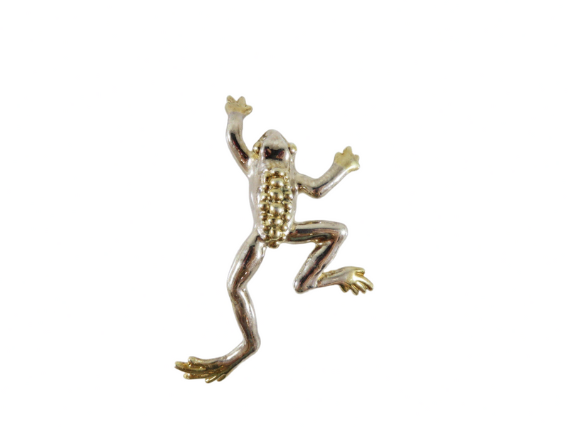 Huge Holloware Sterling Frog Brooch Repousse Silver Gold Accented Leaping Frog — Jewelry & Watches:Fine Jewelry:Fine Pins & B