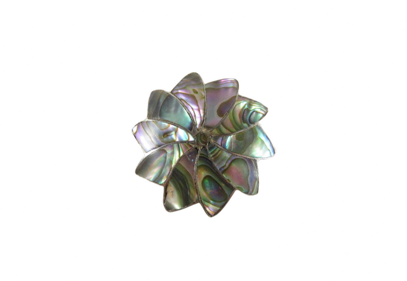 1" Vintage Abalone Inlaid Sterling Silver Scarf Collar Pin Wheel Flower Sun Burs — Jewelry & Watches:Ethnic, Regional & Triba