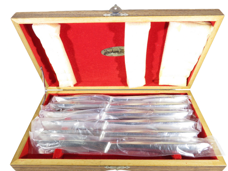 Vintage Japan Fashion Manor Serrated Steak Knife Set of 6 Wood Box