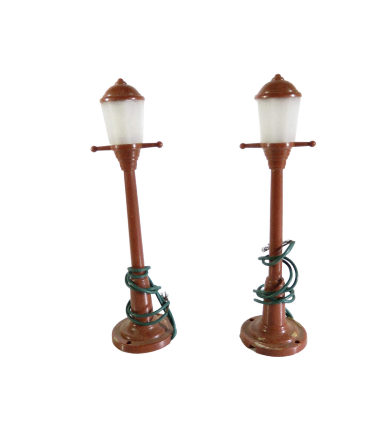 Lot of 2 Vintage Model Railway Lamppost Street Lights Brown Plastic 4 1/4" High