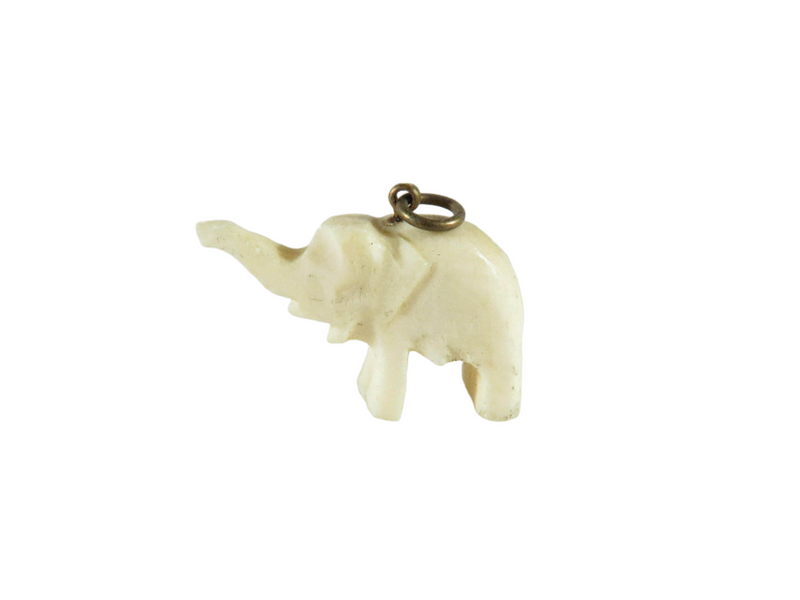 Antique Carved Bone Asian Elephant Pendant Extended Trunk Hand Carved 1" x 5/8"