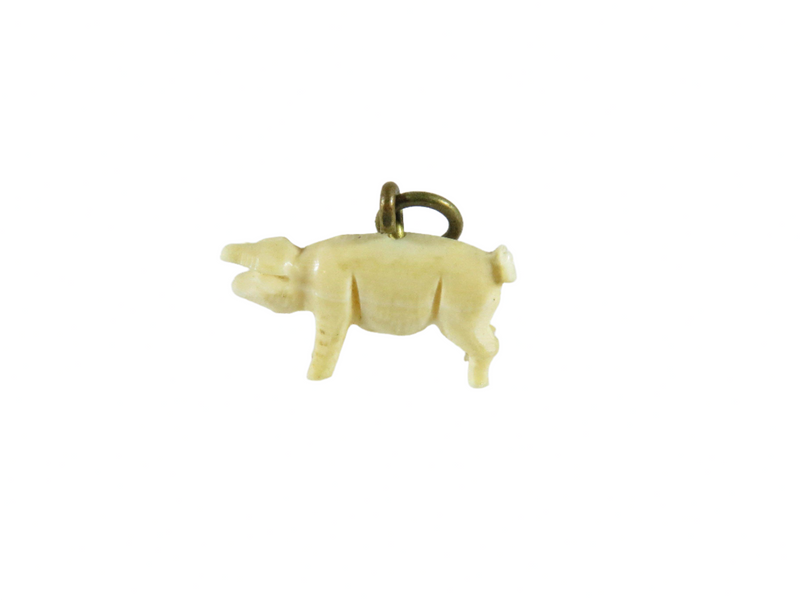 Antique Miniature Pig Charm Pendant Finely Carved Asian Bone Charm 3/4"