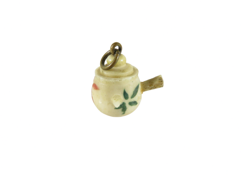 Miniature Asian Teapot Charm Hand Painted With Removable Lid Antique