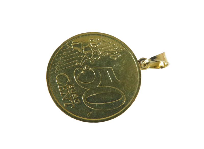 14K Gold Bale Attached To 2002 50 Euro Cent Greece Eleftherios back view