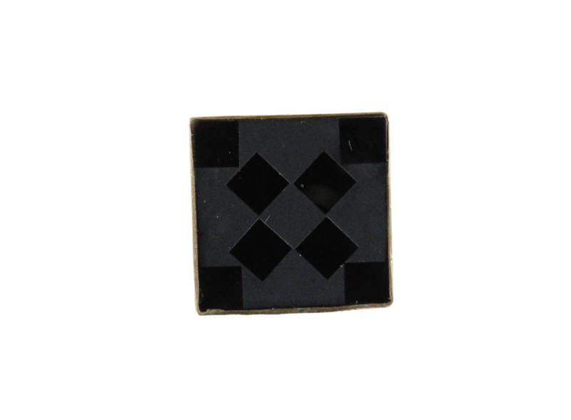 Artisan Sterling Ring Black Polished Acid Washed Checkered Glass Size 6.75 — Sterling Silver, Silver — front view