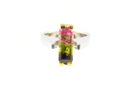 14K White & Yellow Gold Tri-Color Tourmaline (Origin Unknown) & Diamond Ring MCM Size 6.25 — Jewelry & Watches:Vintage & Anti