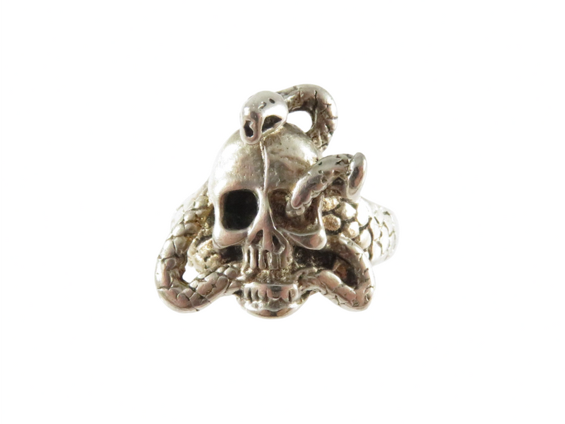 Silver Tone Artisan Signed Biker Skull Ring Size 6.75 Unisex Snake Skull Ring — Jewelry & Watches:Handcrafted, Artisan Jewelr