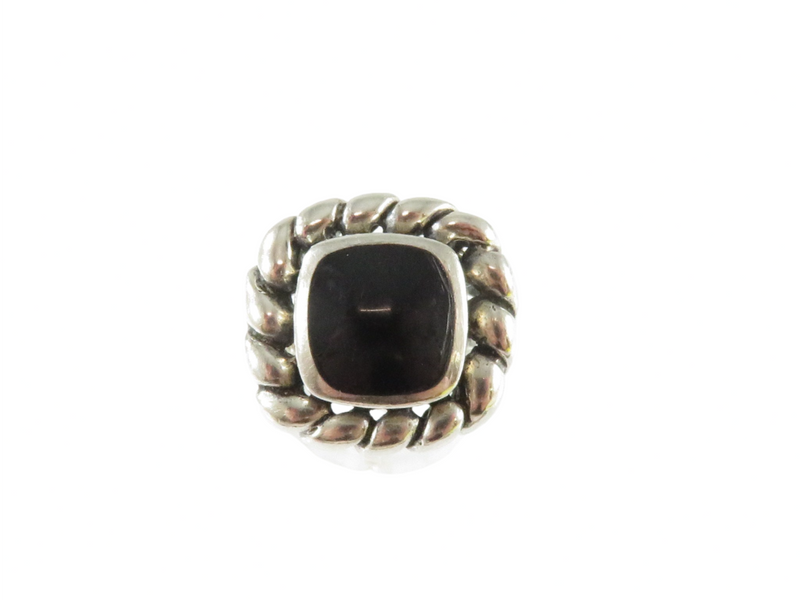 Square Onyx & Sterling Silver Ring Size 6.5 W/Rope Style Accented Trim — Jewelry & Watches:Fine Jewelry:Fine Rings:Gemstone •