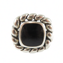 Square Onyx & Sterling Silver Ring Size 6.5 W/Rope Style Accented Trim