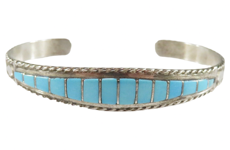 Vintage 5 1/4" Silver Costume Cuff with Turquoise Stones Signed MP Southwestern Cuff