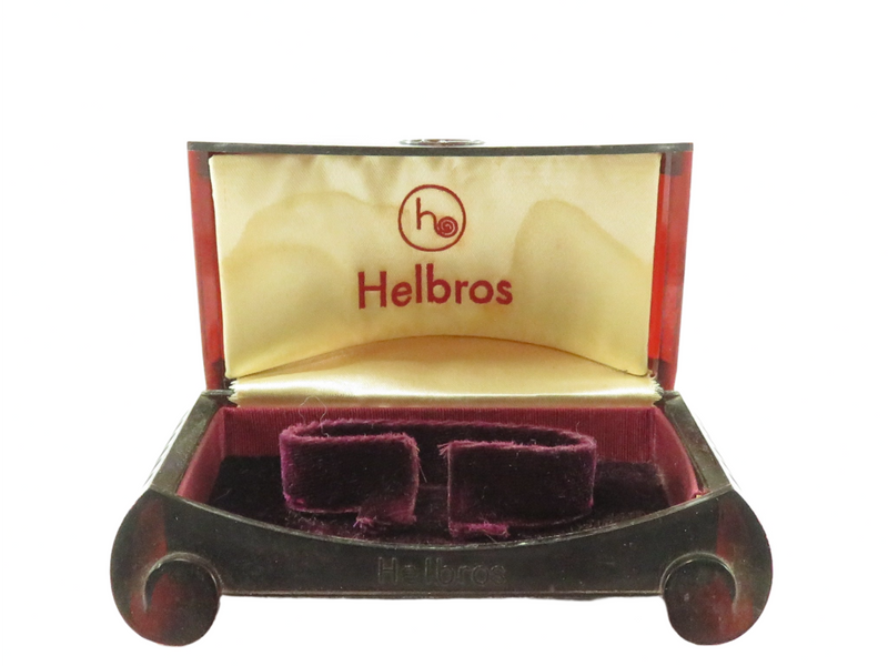 Antique Helbros Watch Celluloid Art Deco Watch Box Display Case Burgundy Velvet — Watches — front view