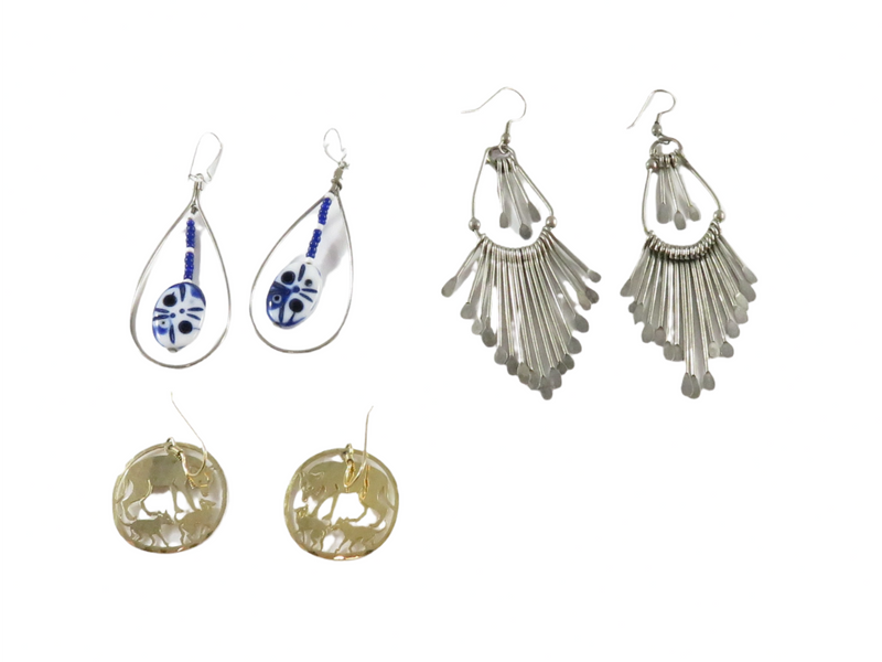 Grouping of 3 Pairs Costume Earrings Ear Wire Chandelier Wild Bryde Artisan Boho — Earrings — front view