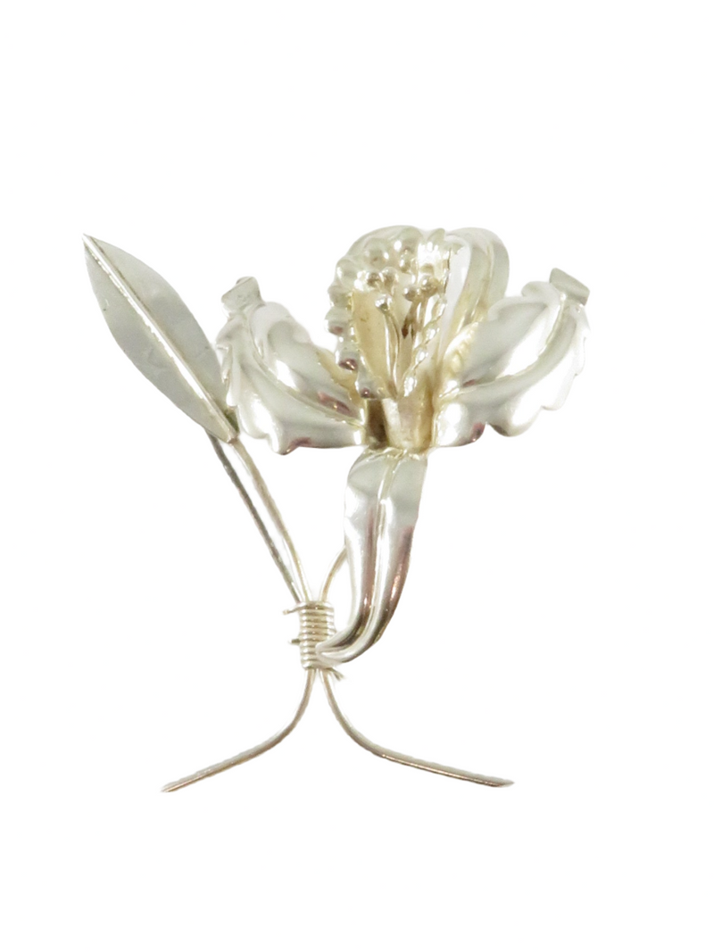 Artisan Sterling Silver Orchid Flower Brooch Pin Taxco Mexico 2 3/4" x 2 1/2" — Jewelry & Watches:Fine Jewelry:Fine Pins & Br