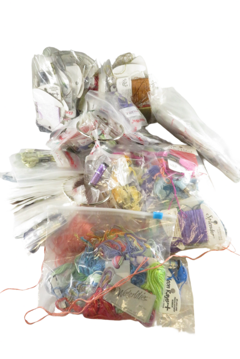 Box Lot of New & Used Thread Cross Stitch & Needlepoint RG, DMC, Caron, More — front view