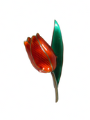 Designer Green & Orange Enameled Sterling Rose Brooch by Hroar Prydz Norway — Sterling Silver, Silver — front view