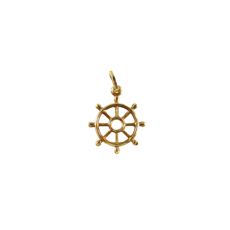 18K (750) Yellow Gold Ships Steering Wheel Helm Wheel Charm or Pendant