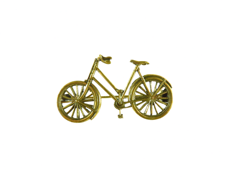 Gold Gilt Bicycle Brooch Antiqued Tone 1 1/2" Wide