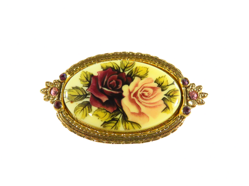 Gold Gilt Flower Brooch with Faux Stones 2 1/8" Wide — Gold — front view