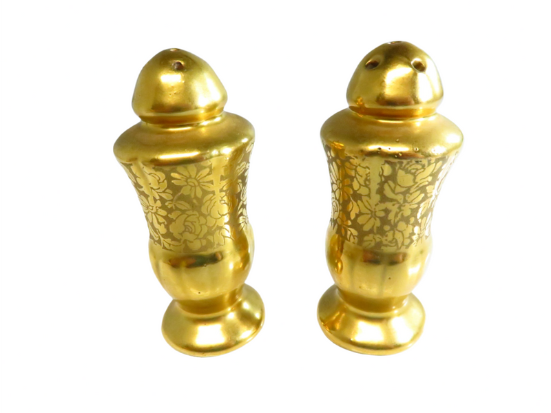 Vintage Gilded Gold Stouffer China Salt & Pepper Shakers