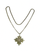 Antique White Metal 28" Necklace Rolo Chain With Pierced Metal Pendant — Jewelry & Watches:Vintage & Antique Jewelry:Costume: