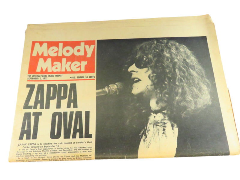Melody Maker Newspaper Sept 2, 1972 Frank Zappa Mott The Hoople — front view