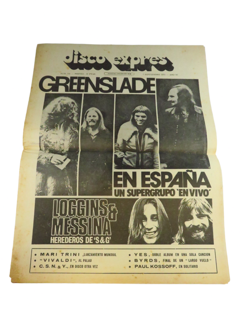 Disco Expres Newspaper Sept 7, 1973 Greenslade Loggins & Messina, Yes — front view