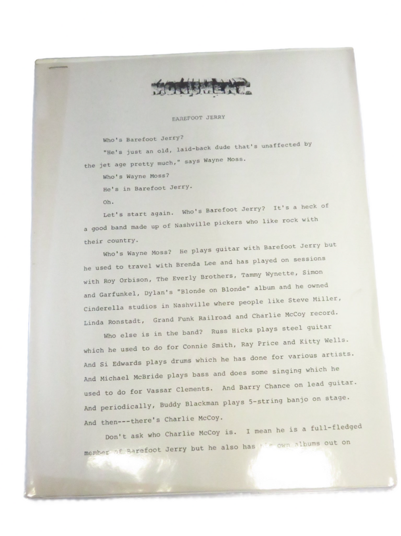 Barefoot Jerry Monument Records Photo with 3 Page Bio Sheet Wayne Moss — Entertainment Memorabilia:Music Memorabilia:Rock & P