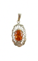 Sterling Baltic Amber Pendant 925 Pierced Frame 1 3/4" Drop — Jewelry & Watches:Fine Jewelry:Fine Necklaces & Pendants:Diamon